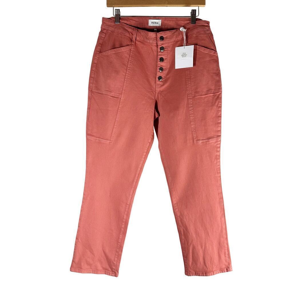 Pistola Jeans High Rise Button Front Slim Straight Leg Red Rock Wash Size 32